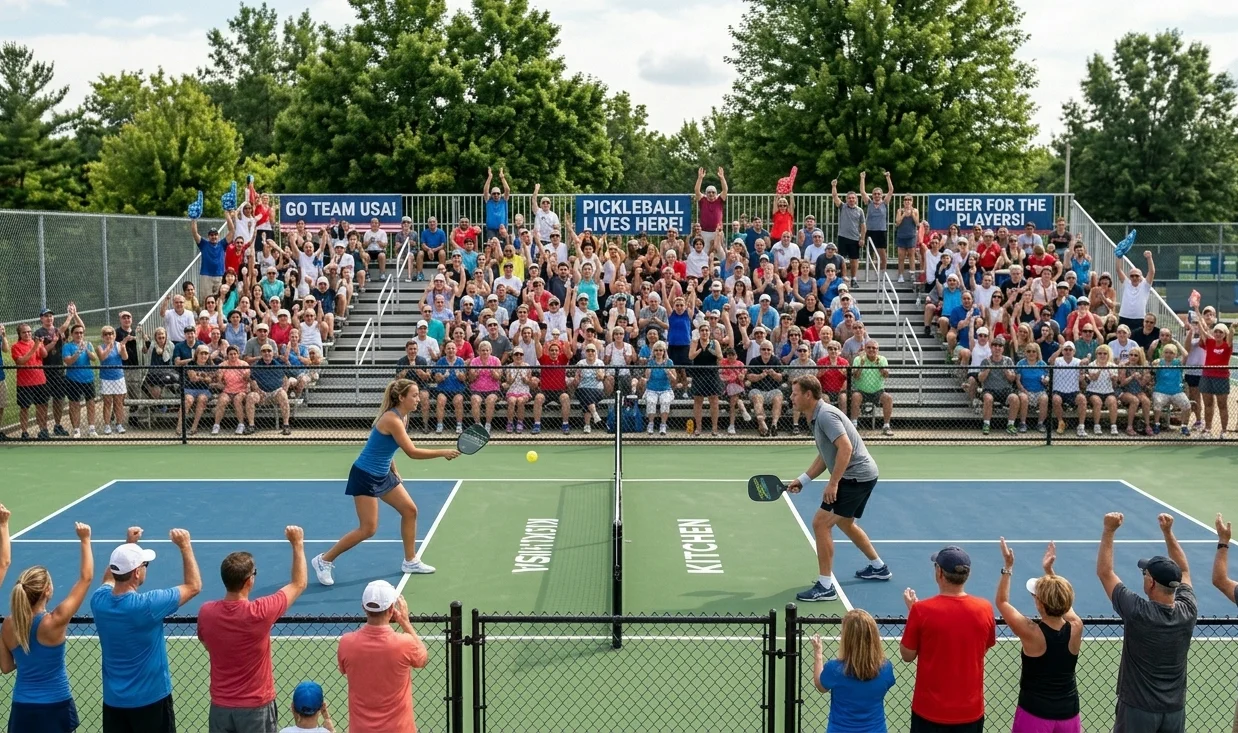 Players playing pickleball on a court in America showing the fastest growing sport trend in 2026